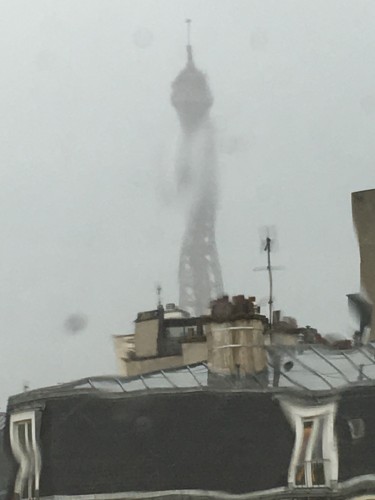 冬のパリ、雨に歪むエッフェル塔